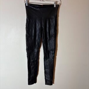 SPANX Faux‎ Leather Moto Leggings Black High Waist Size Medium